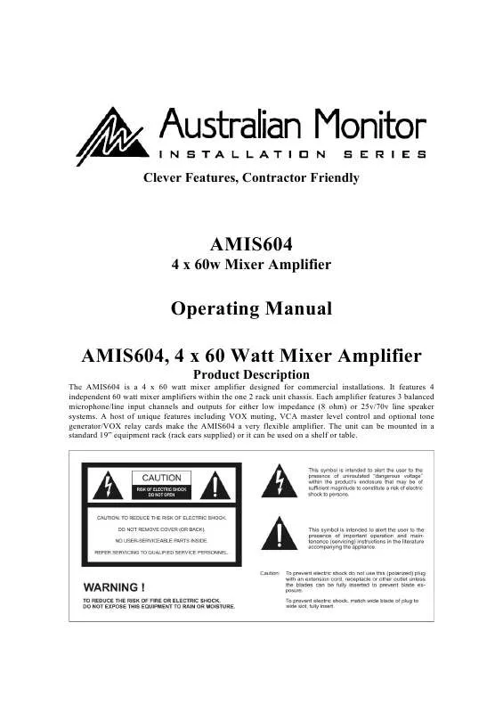 Mode d'emploi AUSTRALIAN MONITOR AMIS604