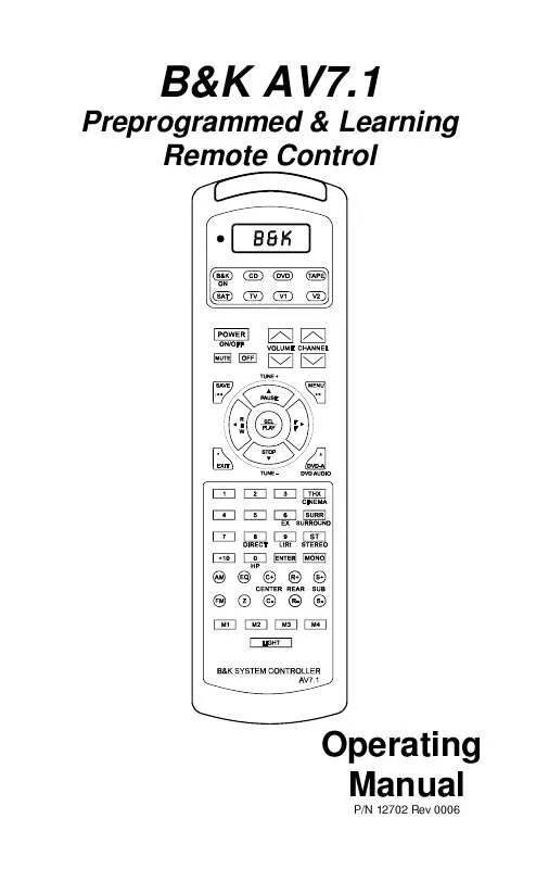 Mode d'emploi B&K AV7.1 SYSTEM CONTROLLER