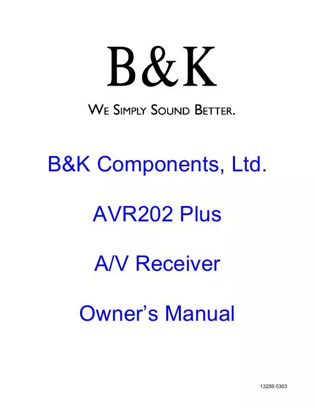 Mode d'emploi B&K AVR202 PLUS