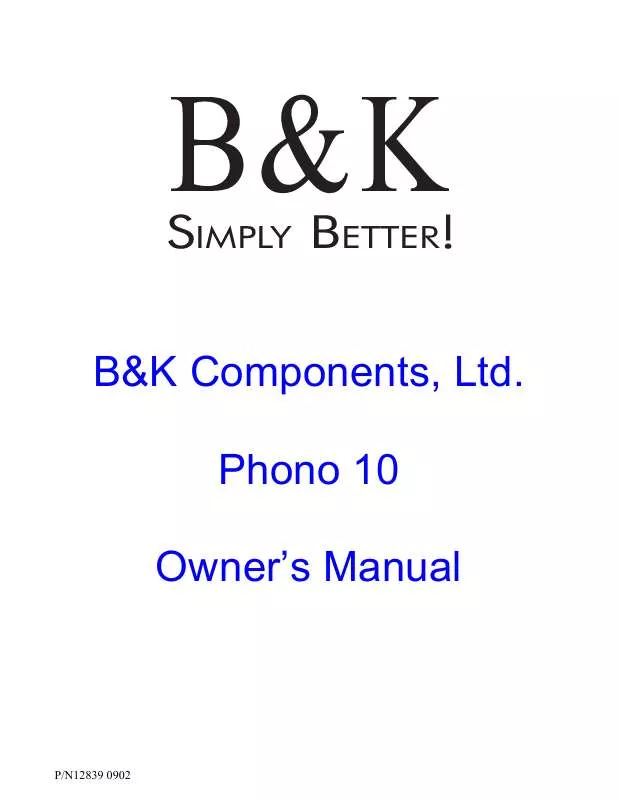 Mode d'emploi B&K PHONO 10