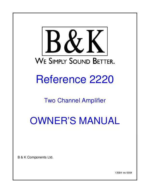 Mode d'emploi B&K REFERENCE 2220