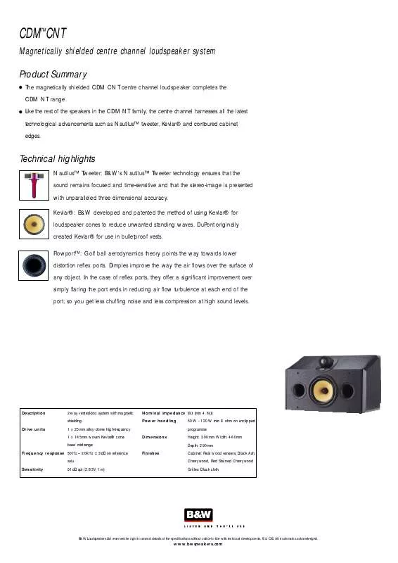 Mode d'emploi B&W CDMCNT