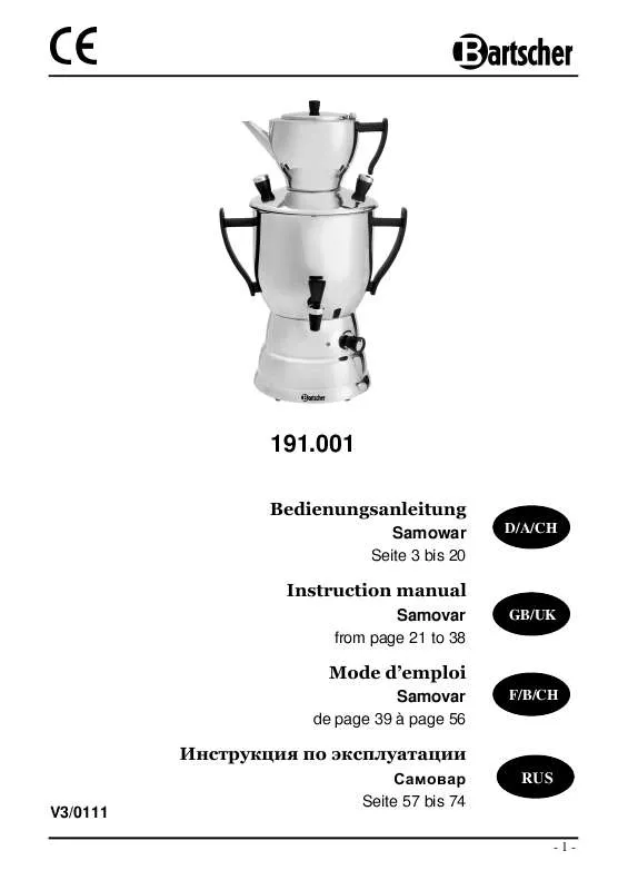 Mode d'emploi BARTSCHER 191.001