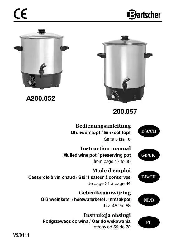 Mode d'emploi BARTSCHER 200.057