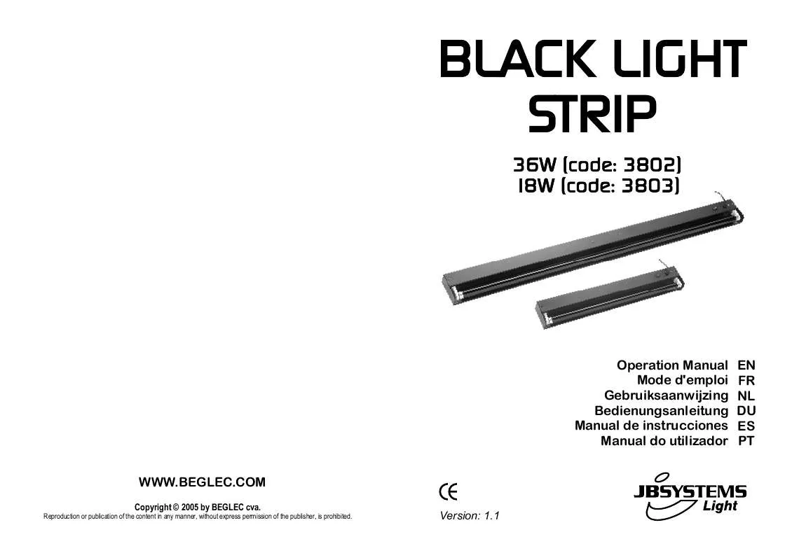 Mode d'emploi BEGLEC BLACK LIGHT STRIP