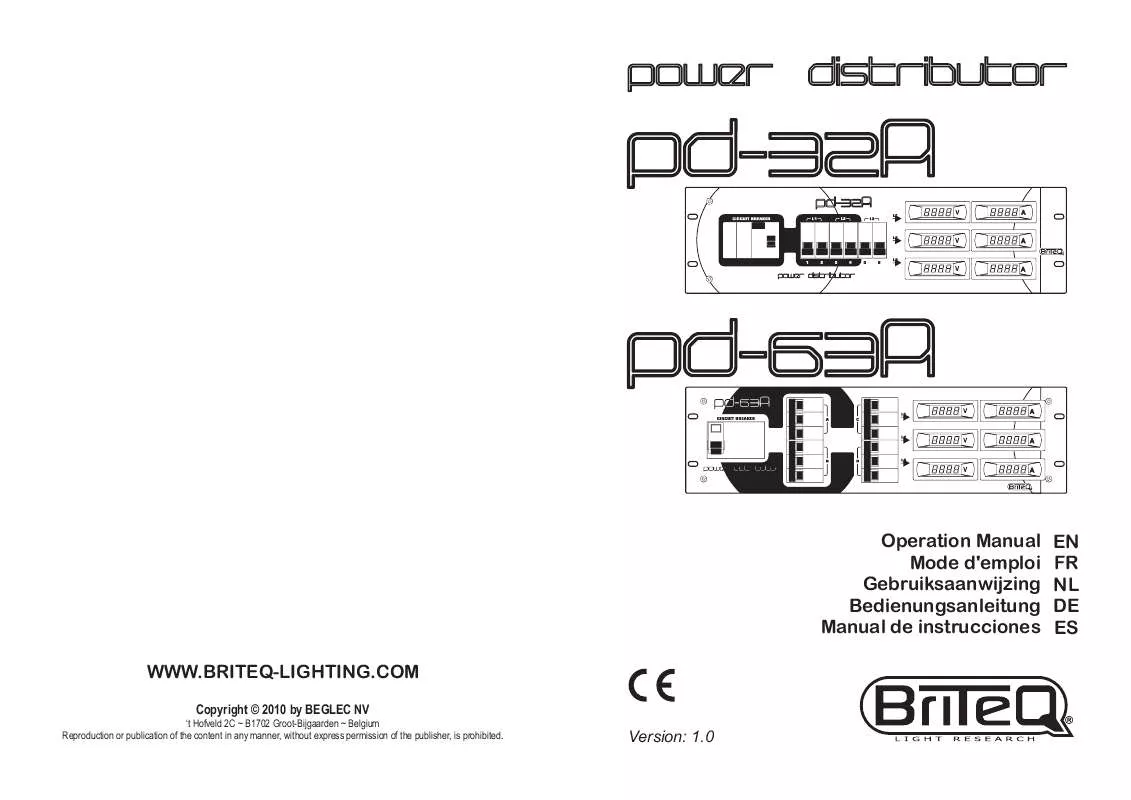 Mode d'emploi BEGLEC BRITEQ PD-63A