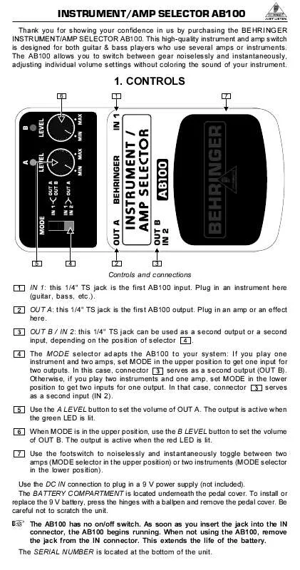 Mode d'emploi BEHRINGER AB100