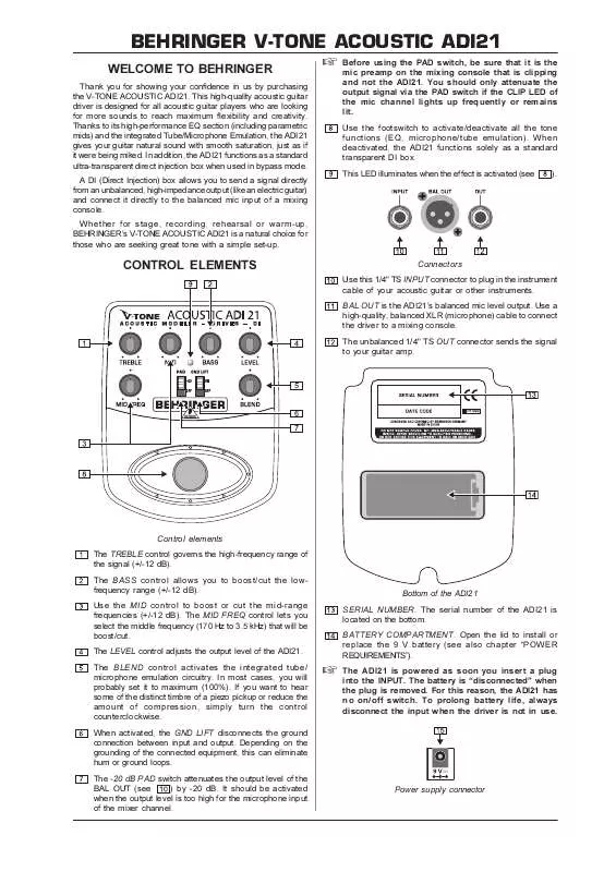 Mode d'emploi BEHRINGER ADI21