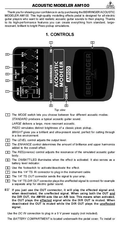 Mode d'emploi BEHRINGER AM100