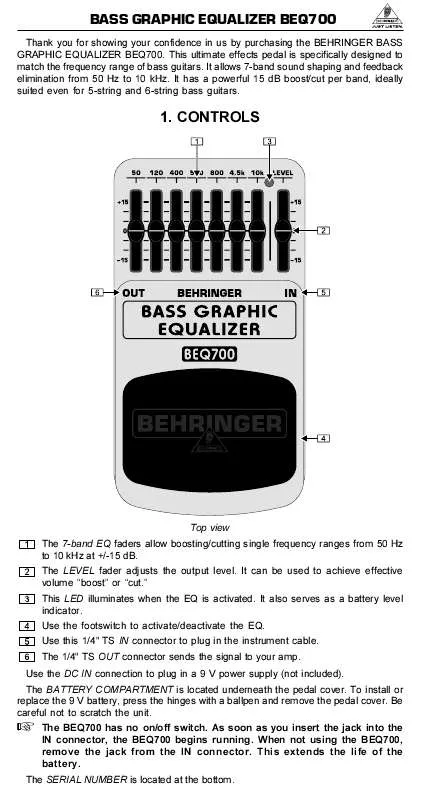 Mode d'emploi BEHRINGER BEQ700