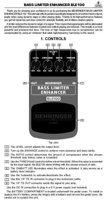 Mode d'emploi BEHRINGER BLE100