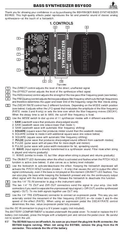 Mode d'emploi BEHRINGER BSY600