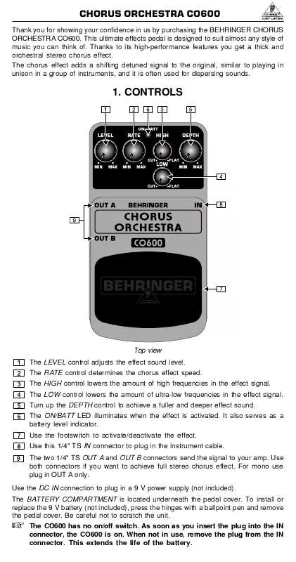 Mode d'emploi BEHRINGER CO600