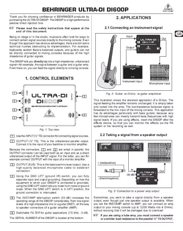 Mode d'emploi BEHRINGER DI600P