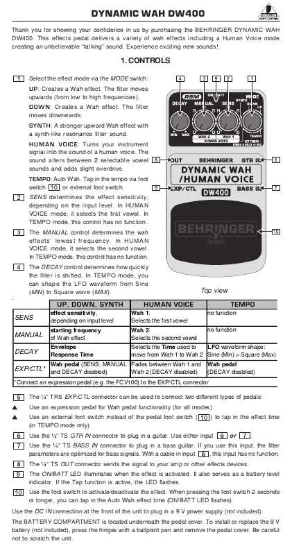 Mode d'emploi BEHRINGER DW400