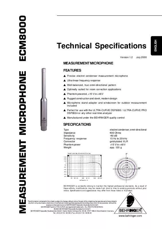 Mode d'emploi BEHRINGER ECM8000