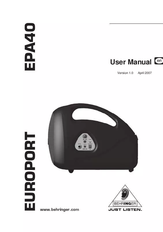 Mode d'emploi BEHRINGER EPA40