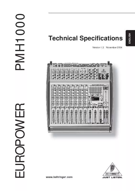 Mode d'emploi BEHRINGER EUROPOWER PMH1000