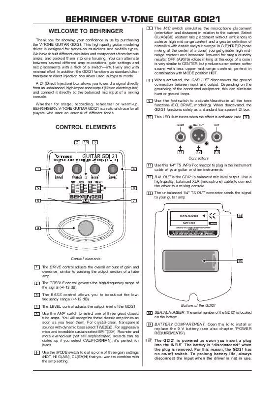 Mode d'emploi BEHRINGER GDI21