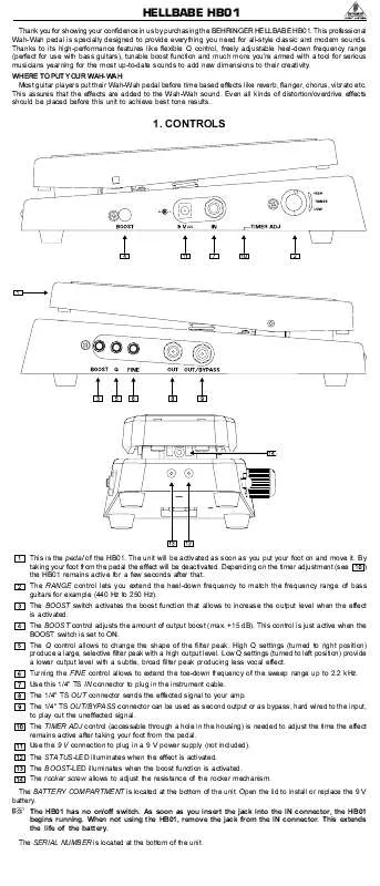 Mode d'emploi BEHRINGER HB01