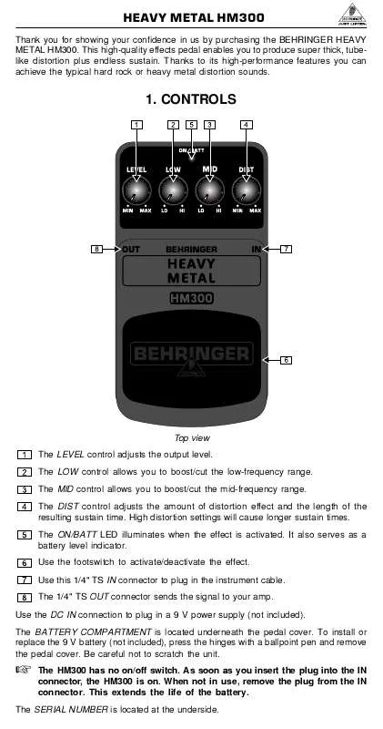 Mode d'emploi BEHRINGER HM300