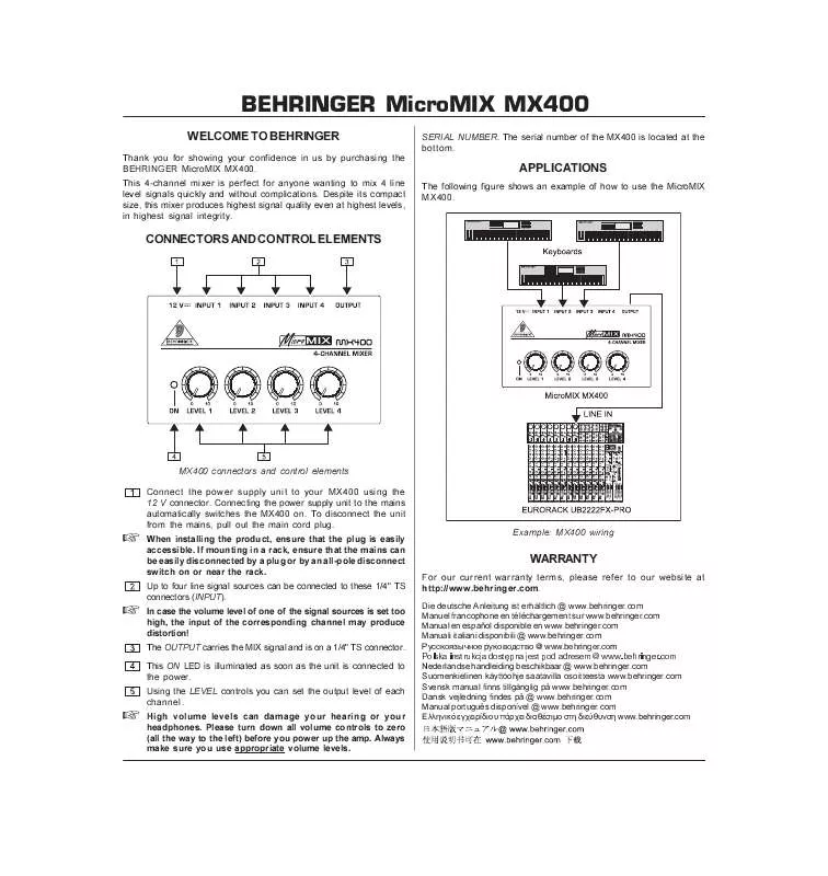 Mode d'emploi BEHRINGER MX400