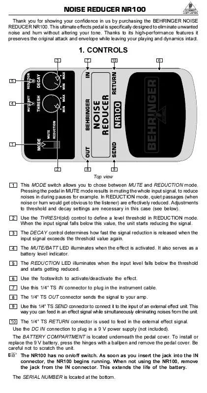 Mode d'emploi BEHRINGER NR100