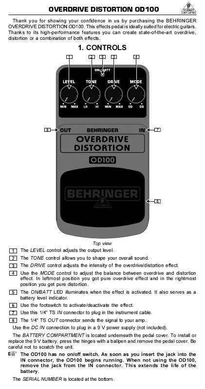 Mode d'emploi BEHRINGER OD100