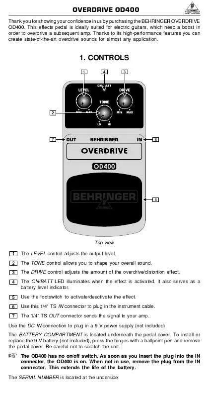 Mode d'emploi BEHRINGER OD400