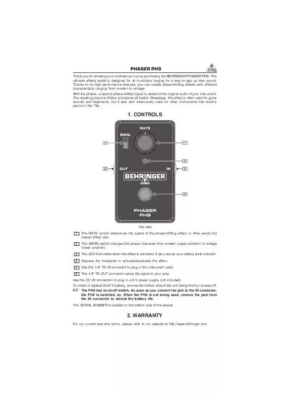 Mode d'emploi BEHRINGER PH9