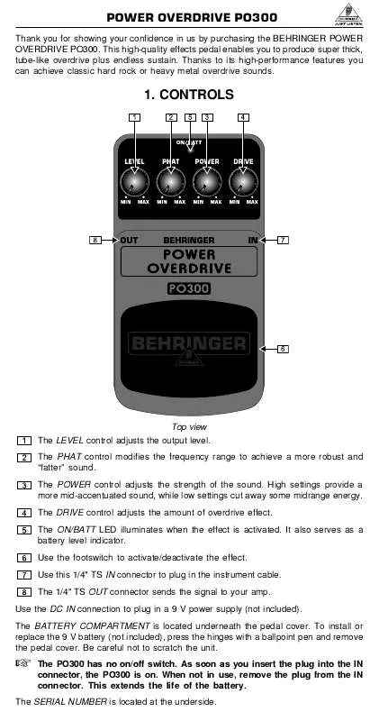 Mode d'emploi BEHRINGER PO300