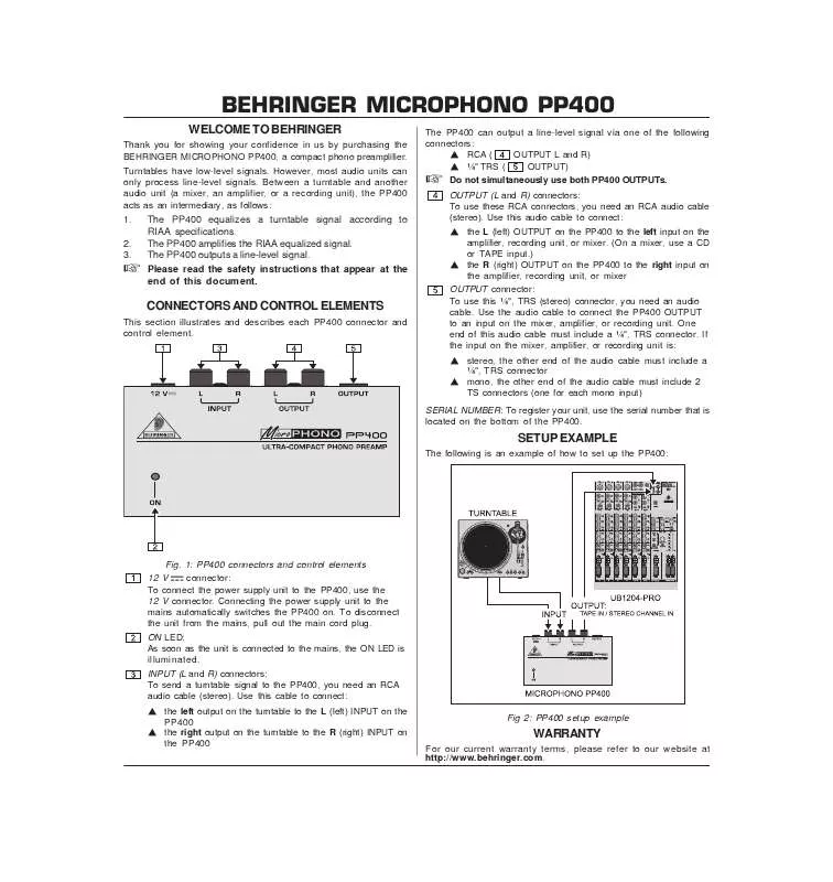 Mode d'emploi BEHRINGER PP400