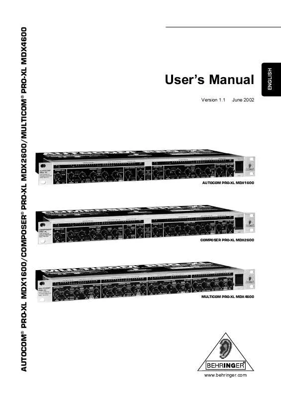 Mode d'emploi BEHRINGER PRO-XL MDX2600