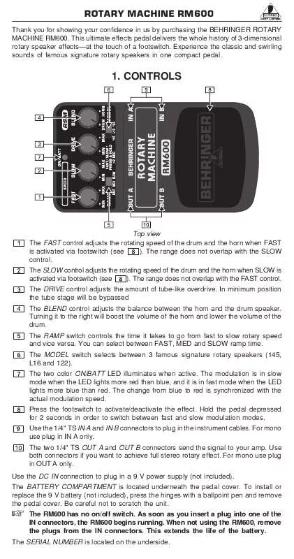 Mode d'emploi BEHRINGER RM600