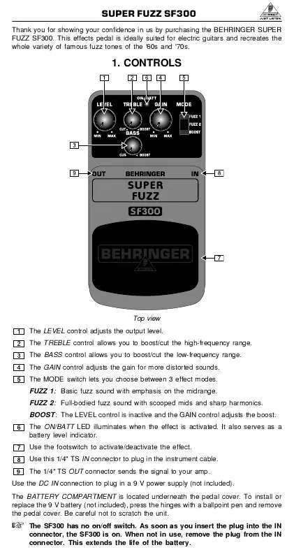 Mode d'emploi BEHRINGER SF300