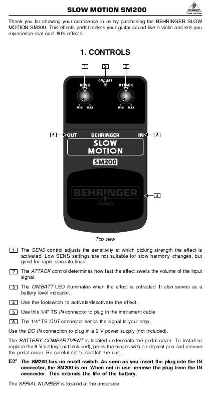 Mode d'emploi BEHRINGER SM200