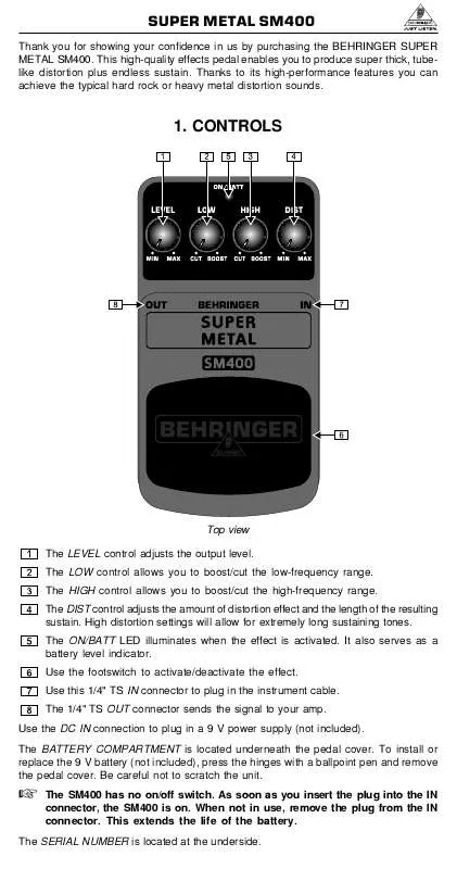 Mode d'emploi BEHRINGER SM400