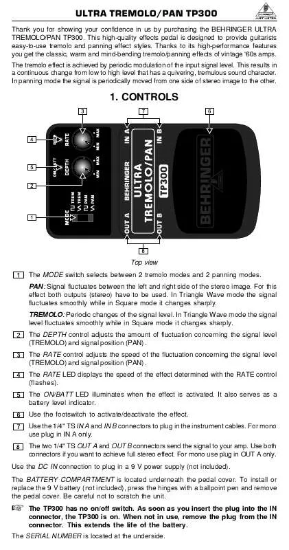 Mode d'emploi BEHRINGER TP300