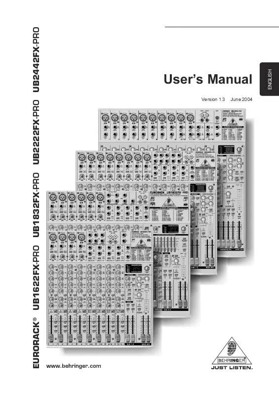 Mode d'emploi BEHRINGER UB 1622FX-PRO