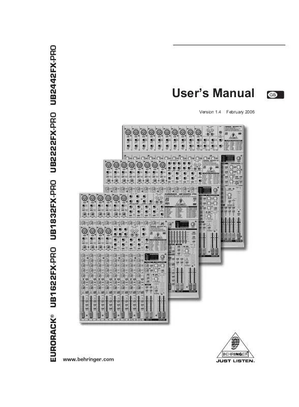 Mode d'emploi BEHRINGER UB1832FX-PRO