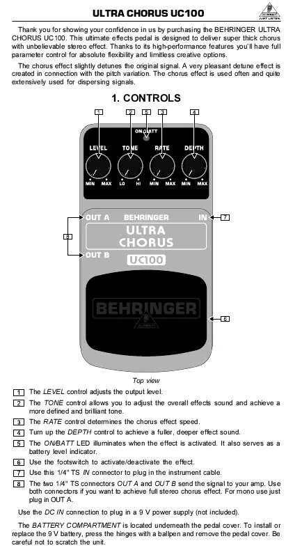 Mode d'emploi BEHRINGER UC100