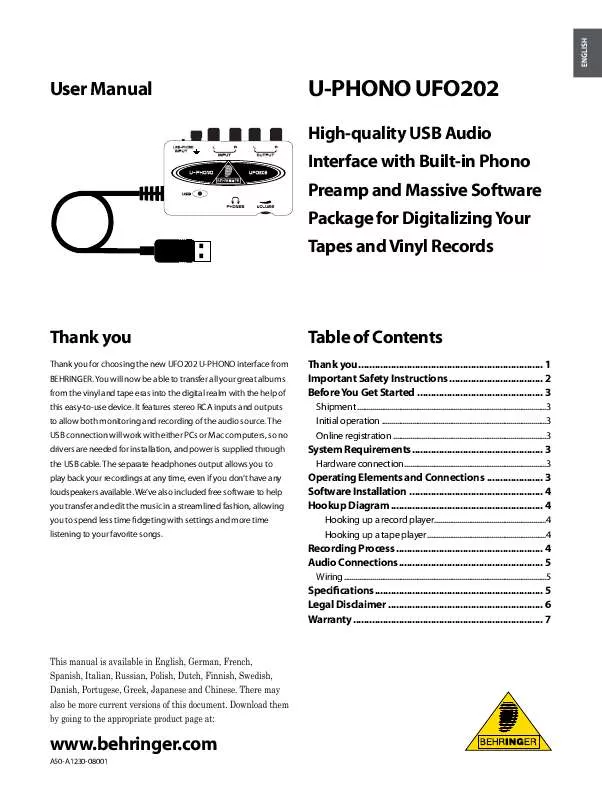 Mode d'emploi BEHRINGER UFO202