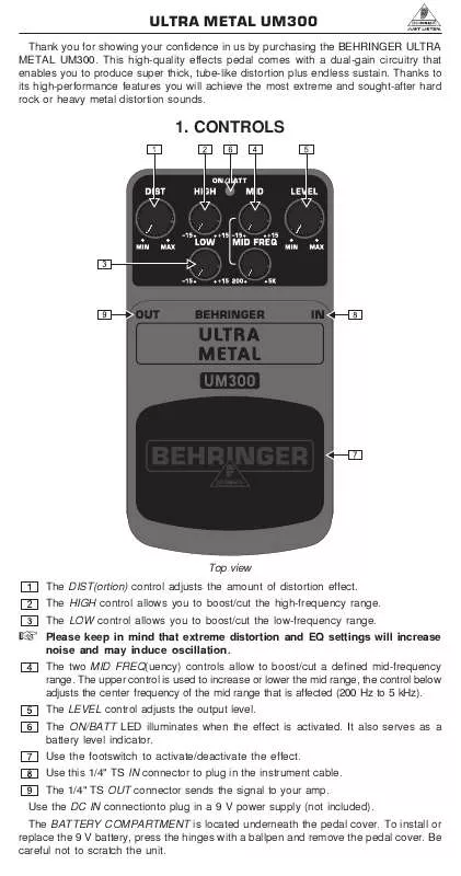 Mode d'emploi BEHRINGER UM300