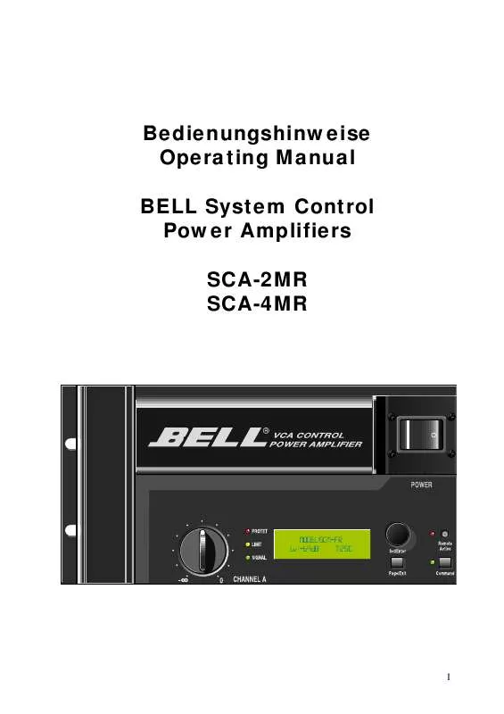 Mode d'emploi BELL AUDIO SCA-2MR