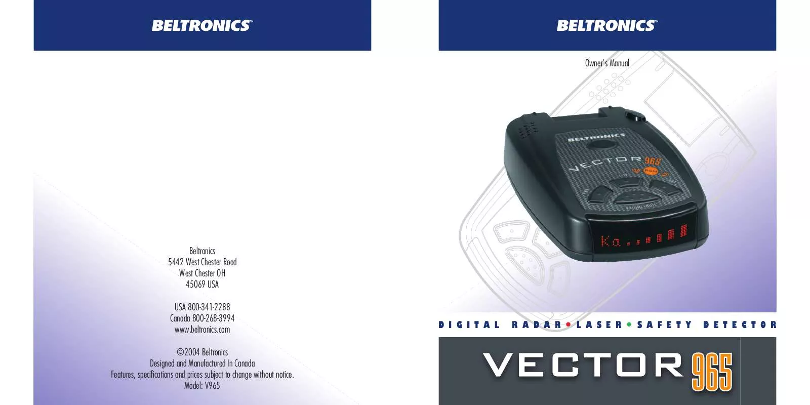 Mode d'emploi BELTRONICS VECTOR 965