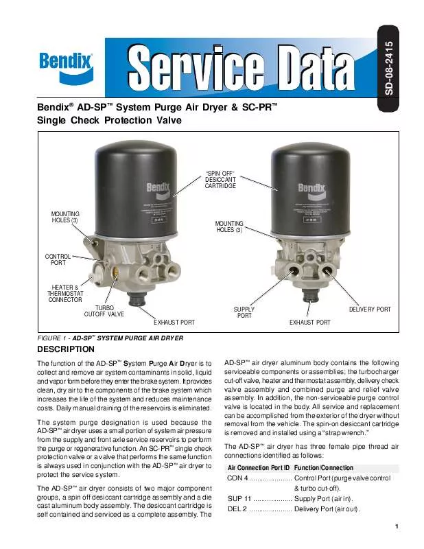 Mode d'emploi BENDIX AD-SP SYSTEM PURGE AIR DRYER