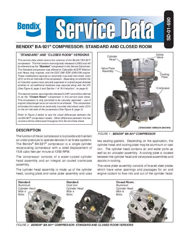 Mode d'emploi BENDIX BA-921 COMPRESSOR-STD-CLOSED ROOM