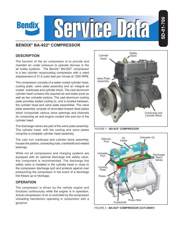 Mode d'emploi BENDIX BA-922 COMPRESSOR