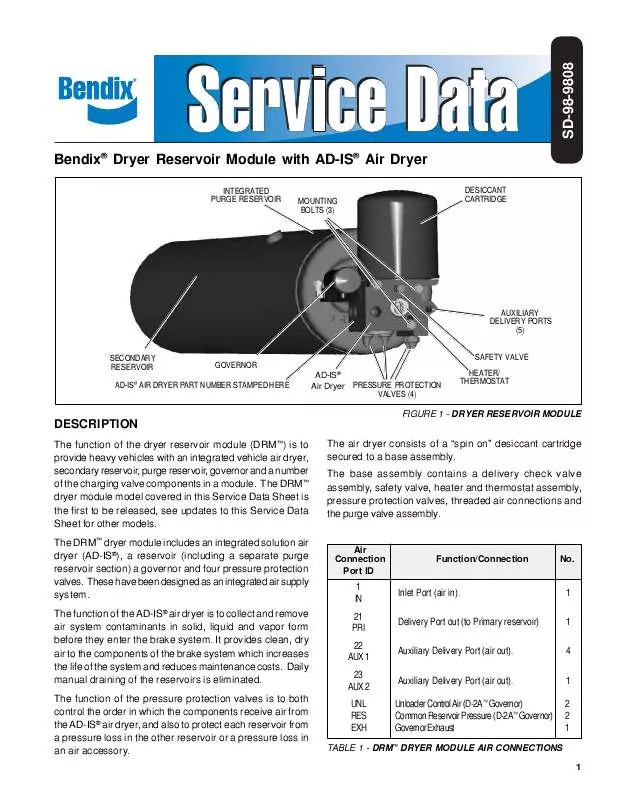 Mode d'emploi BENDIX DRM DRYER RESERVOIR MODULE