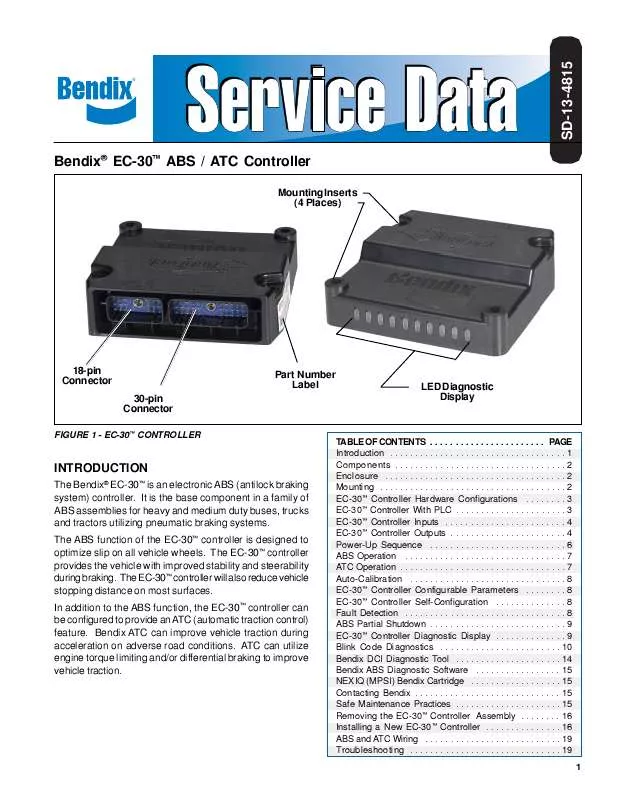 Mode d'emploi BENDIX EC-30 ABS-ATC CONTROLLER